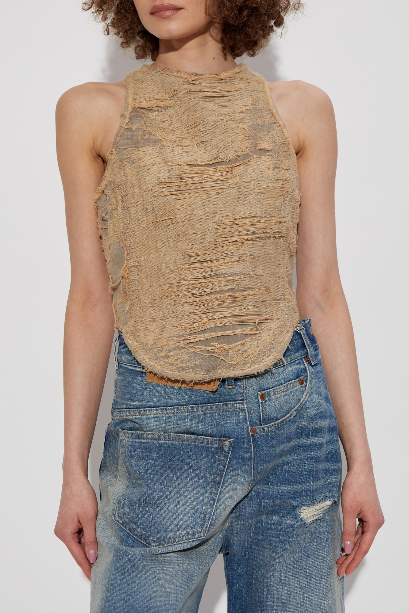 Tシャツ・カットソー DIESEL De astro fsg cotton top destroyed effect Beige Beige Top DE-ASTRO-FSG Diesel - Vitkac Canada